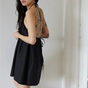 Deiji Studios black halter mini dress